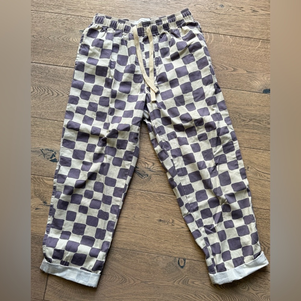 Urban Outfitters Checkered Unisex Elastic Pull On Pants in Cream and Purple